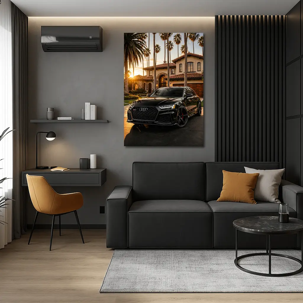 Audi RS6 Black Sunset Mansion Driveway – Wall Art