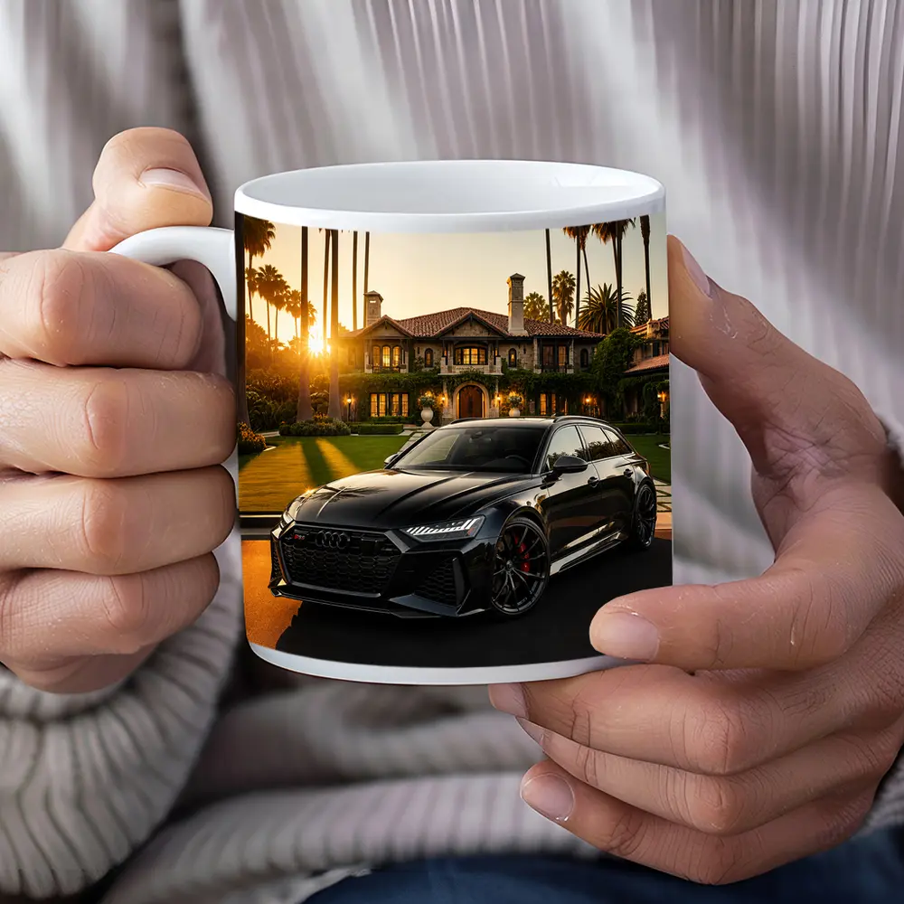 Audi RS6 Black Wagon Mansion Sunset – Mugs