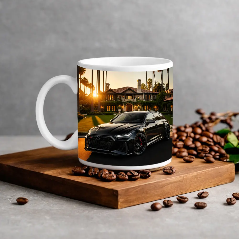 Audi RS6 Black Wagon Mansion Sunset – Mugs