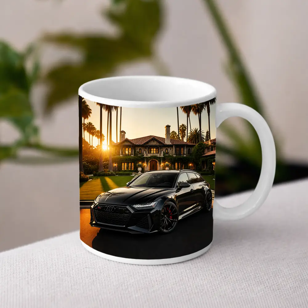 Audi RS6 Black Wagon Mansion Sunset – Mugs