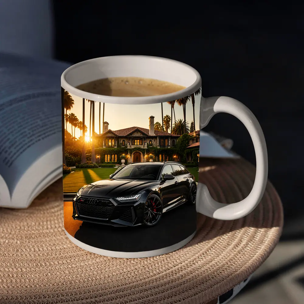Audi RS6 Black Wagon Mansion Sunset – Mugs