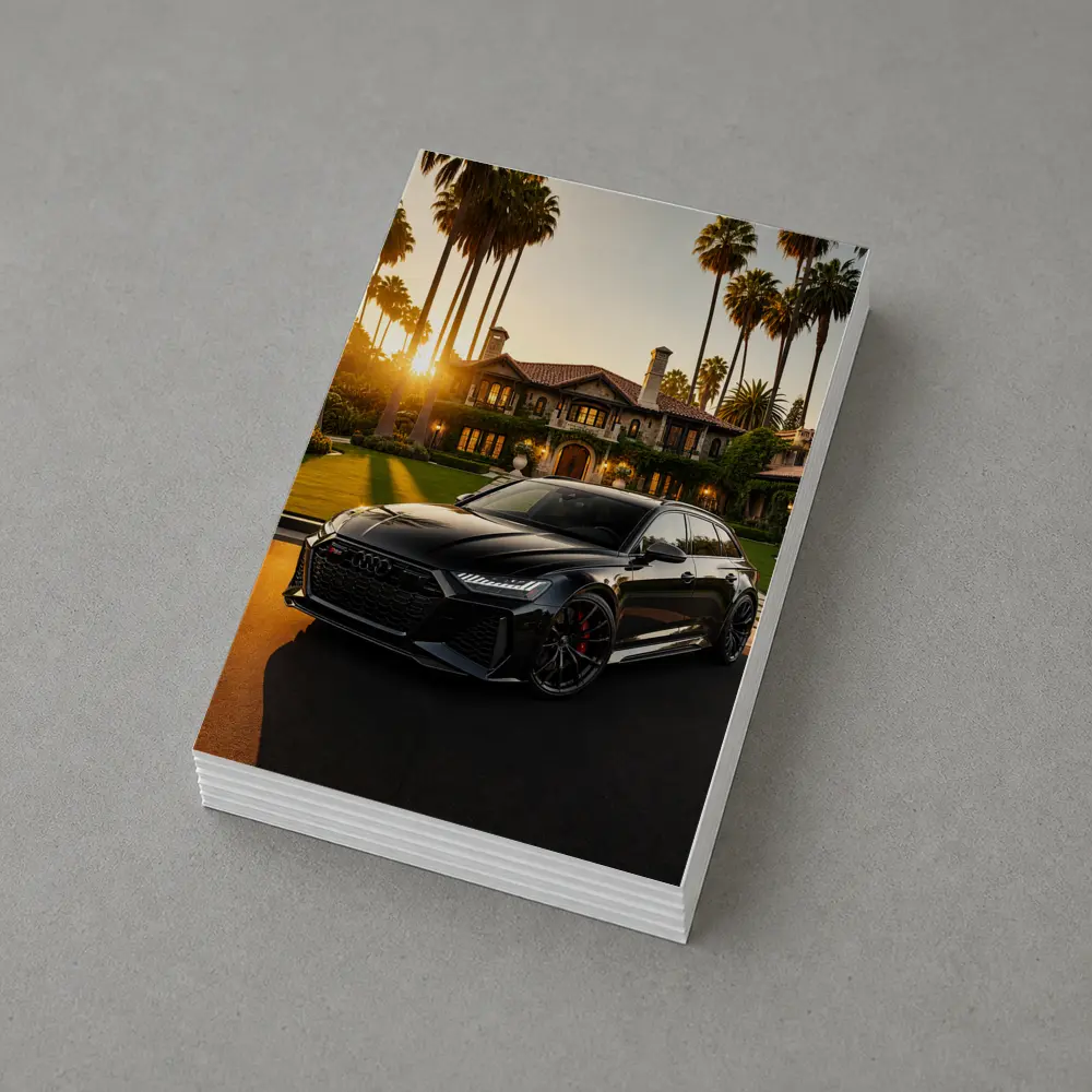 Audi RS6 Black Wagon Mansion Sunset – Postcards
