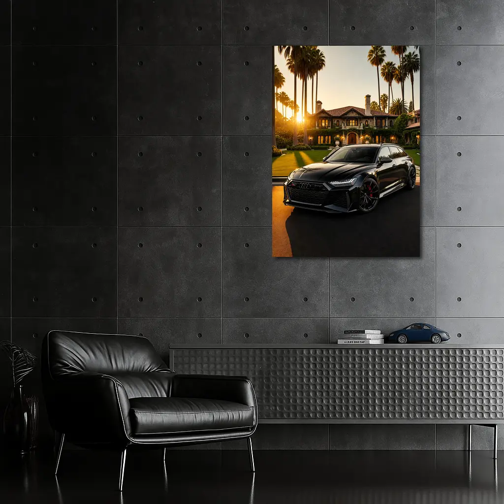 Audi RS6 Black Wagon Mansion Sunset – Wall Art