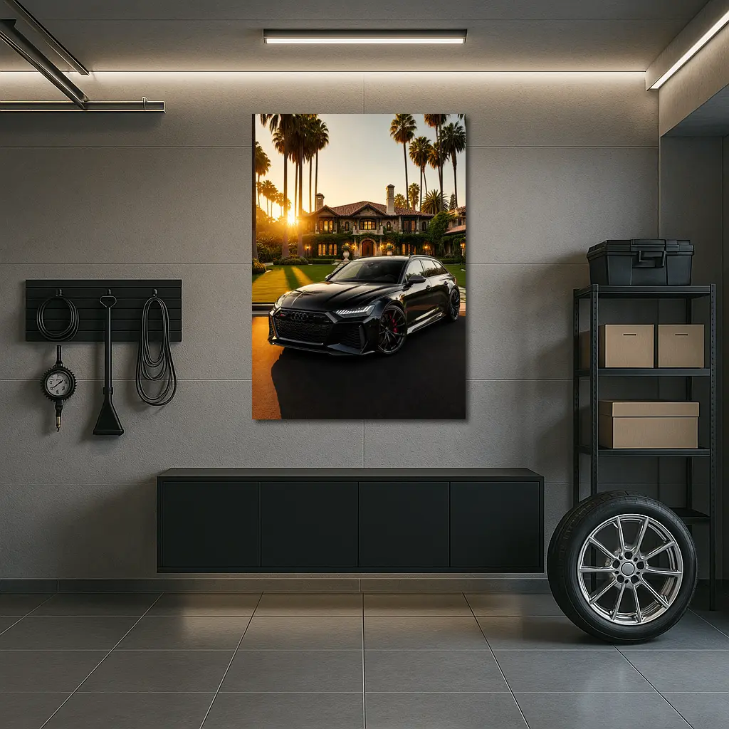 Audi RS6 Black Wagon Mansion Sunset – Wall Art