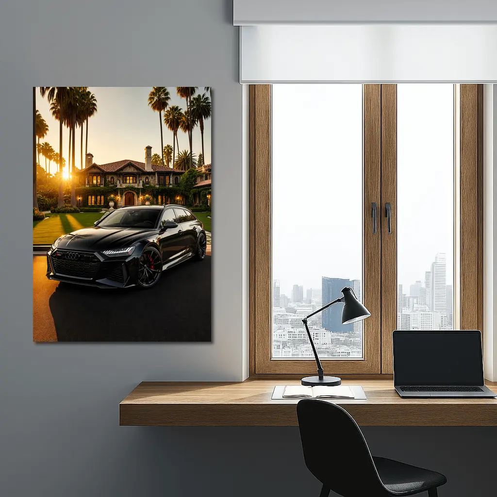 Audi RS6 Black Wagon Mansion Sunset – Wall Art