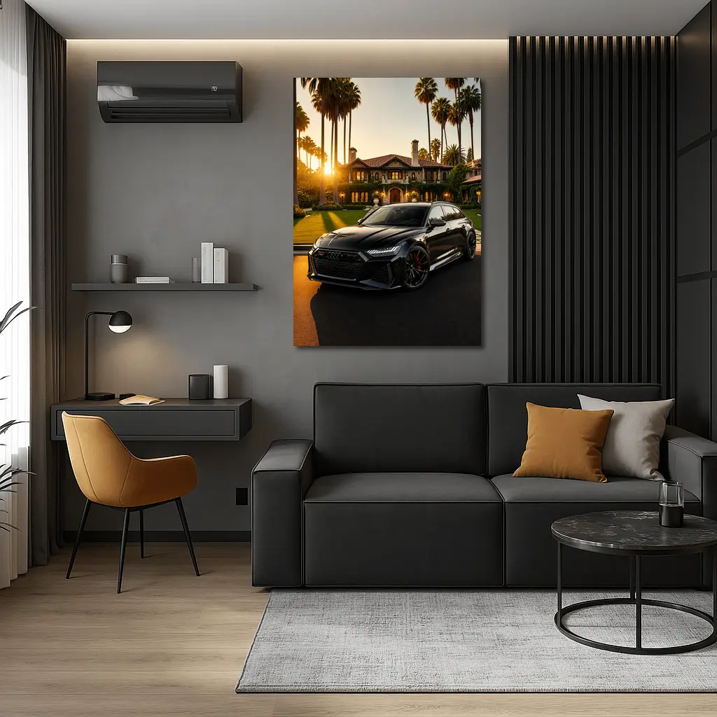 Audi RS6 Black Wagon Mansion Sunset – Wall Art