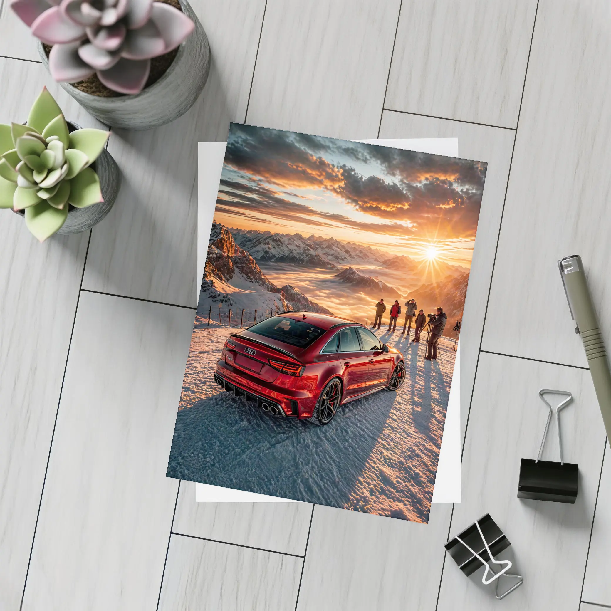 Audi RS6 Red Mountain Sunset Snow – Postcards