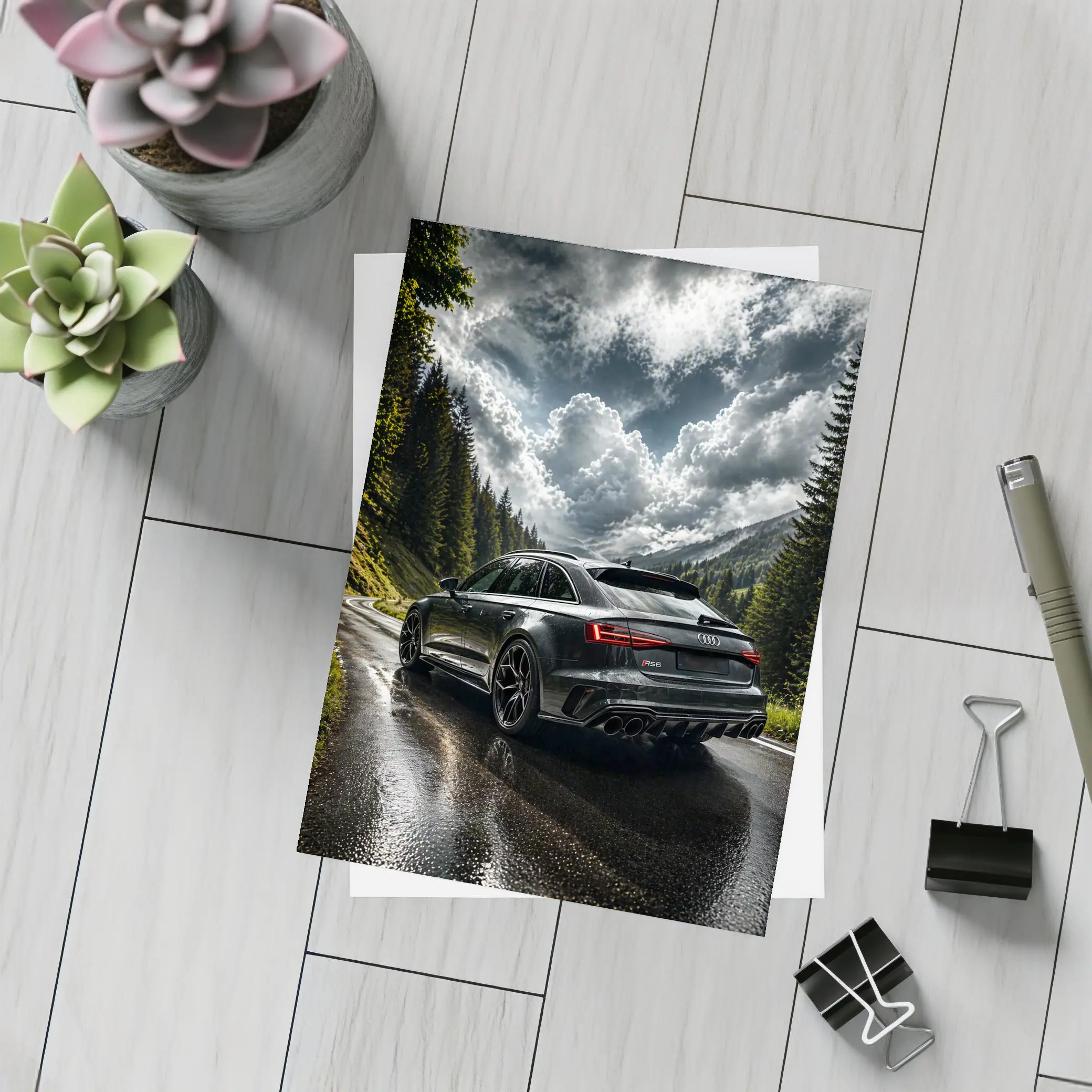 Audi RS6 Wet Mountain Road Dark Skies – Postcards