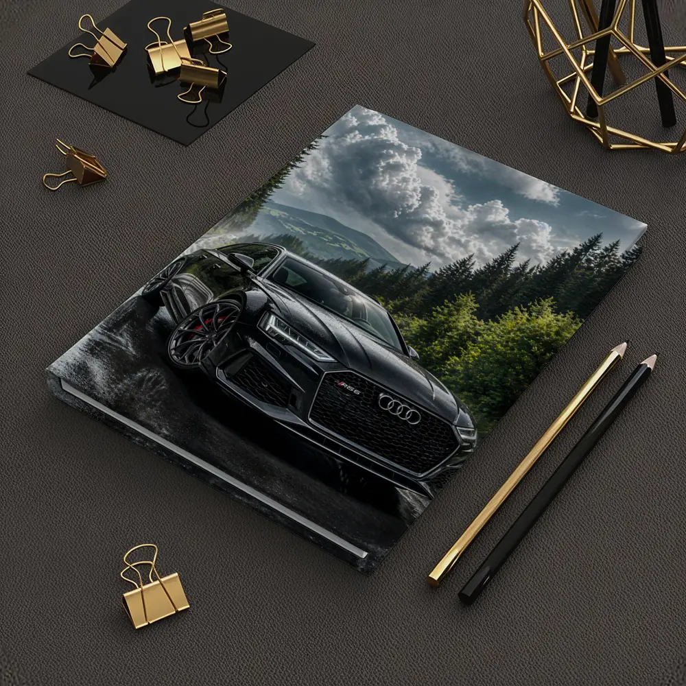 Audi RS6 Black on Rainy Forest Road – Notebooks