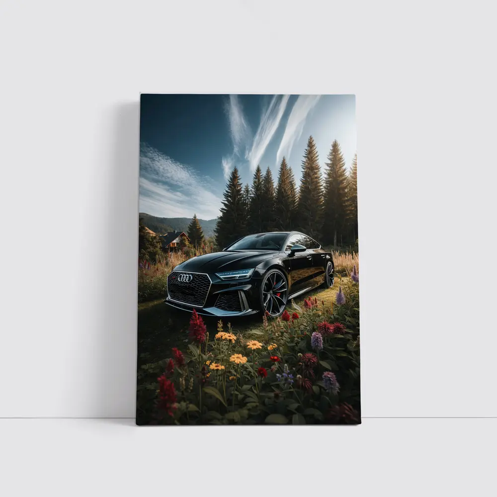Audi RS7 Black Sedan Forest Meadow Setting – Wall Art