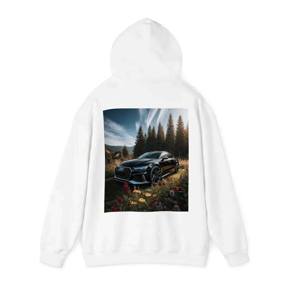 Audi RS7 Black Sedan Forest Meadow Setting – Hoodies