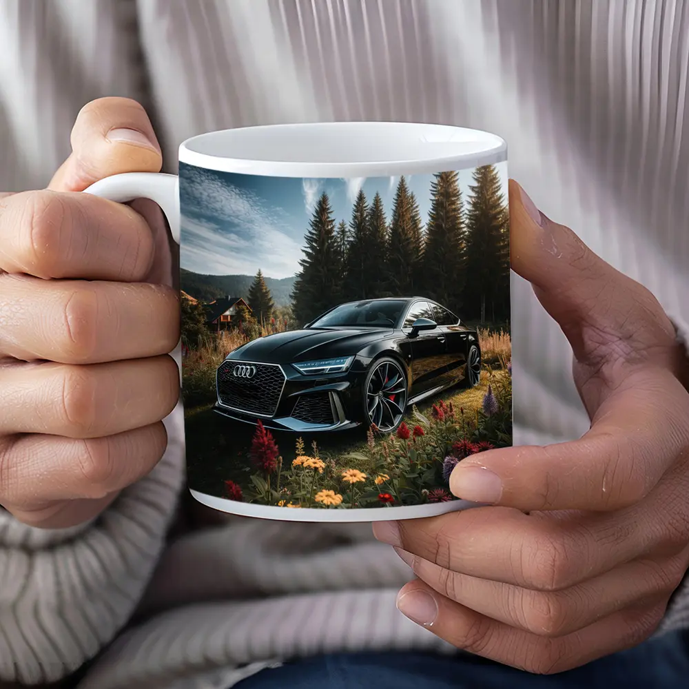 Audi RS7 Black Sedan Forest Meadow Setting – Mugs