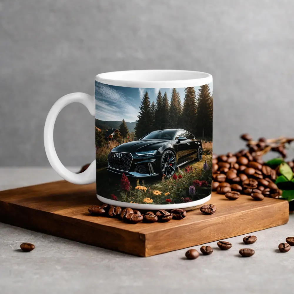 Audi RS7 Black Sedan Forest Meadow Setting – Mugs