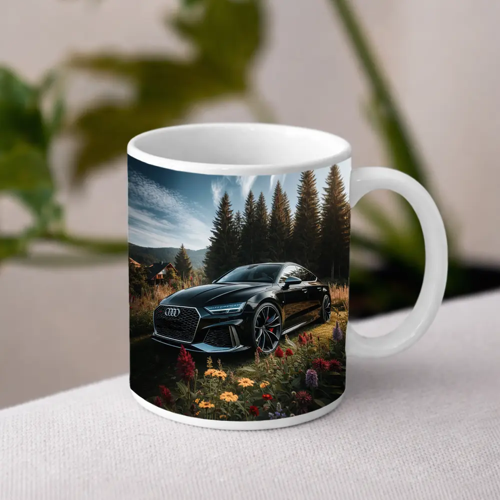 Audi RS7 Black Sedan Forest Meadow Setting – Mugs