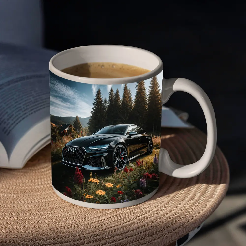 Audi RS7 Black Sedan Forest Meadow Setting – Mugs