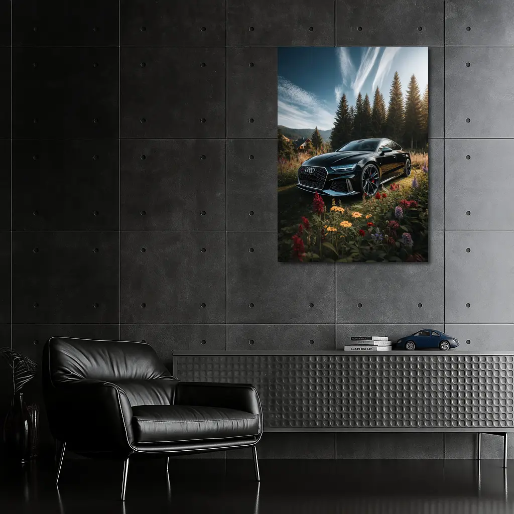 Audi RS7 Black Sedan Forest Meadow Setting – Wall Art