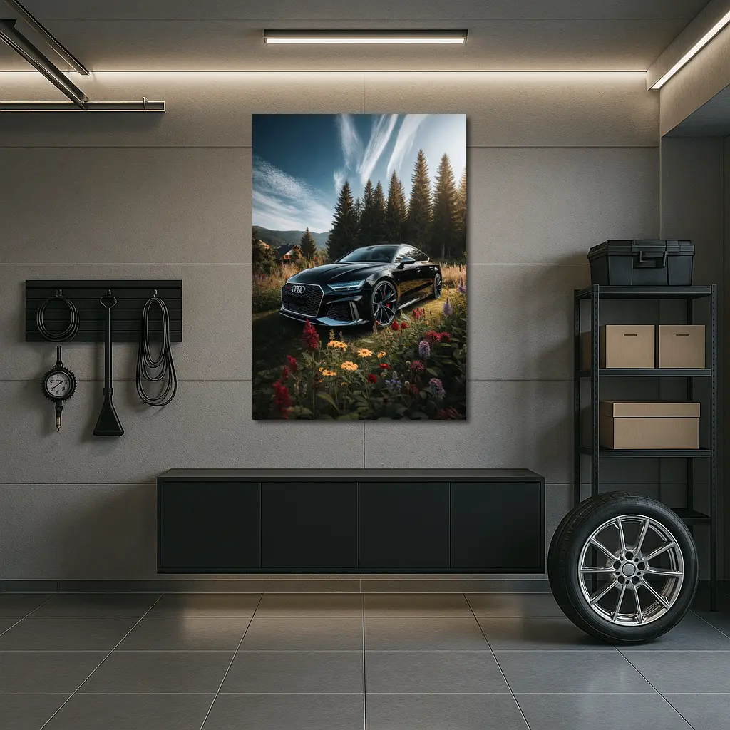 Audi RS7 Black Sedan Forest Meadow Setting – Wall Art