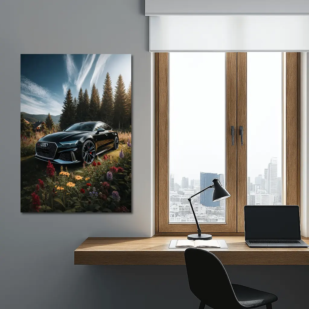 Audi RS7 Black Sedan Forest Meadow Setting – Wall Art