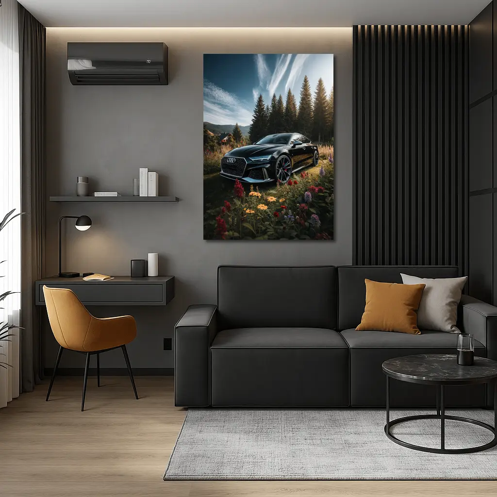 Audi RS7 Black Sedan Forest Meadow Setting – Wall Art
