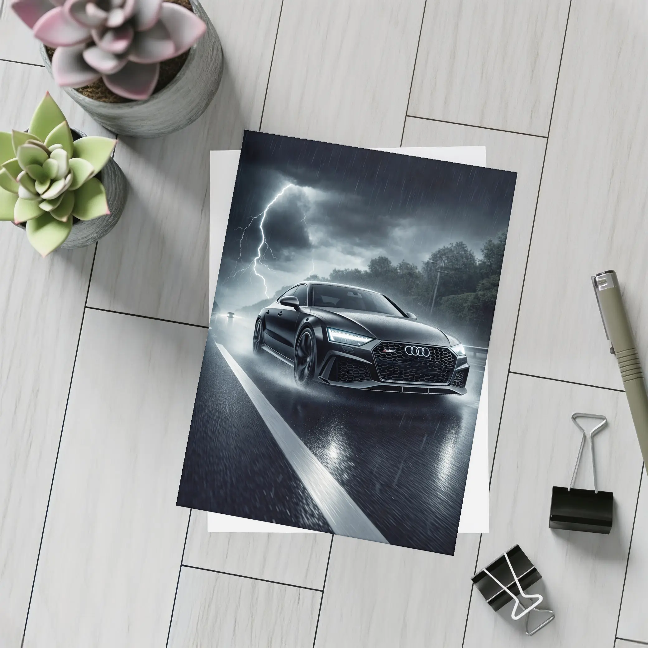 Audi RS7 Racing Through Stormy Night – Postcards