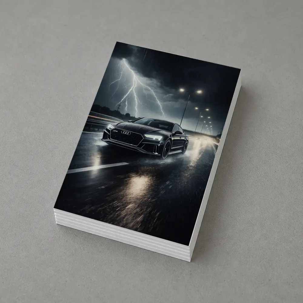 Audi RS7 Black Racing Through Stormy Night – Postcards