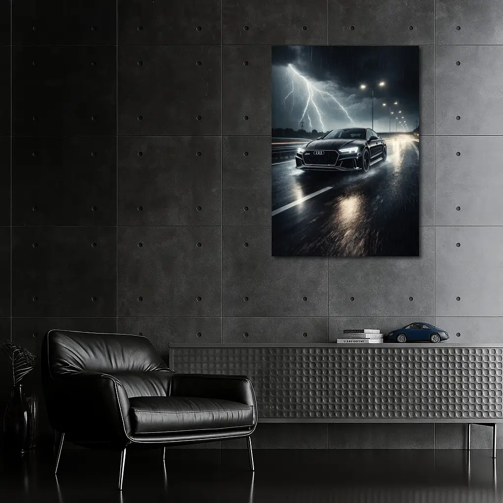 Audi RS7 Black Racing Through Stormy Night – Wall Art