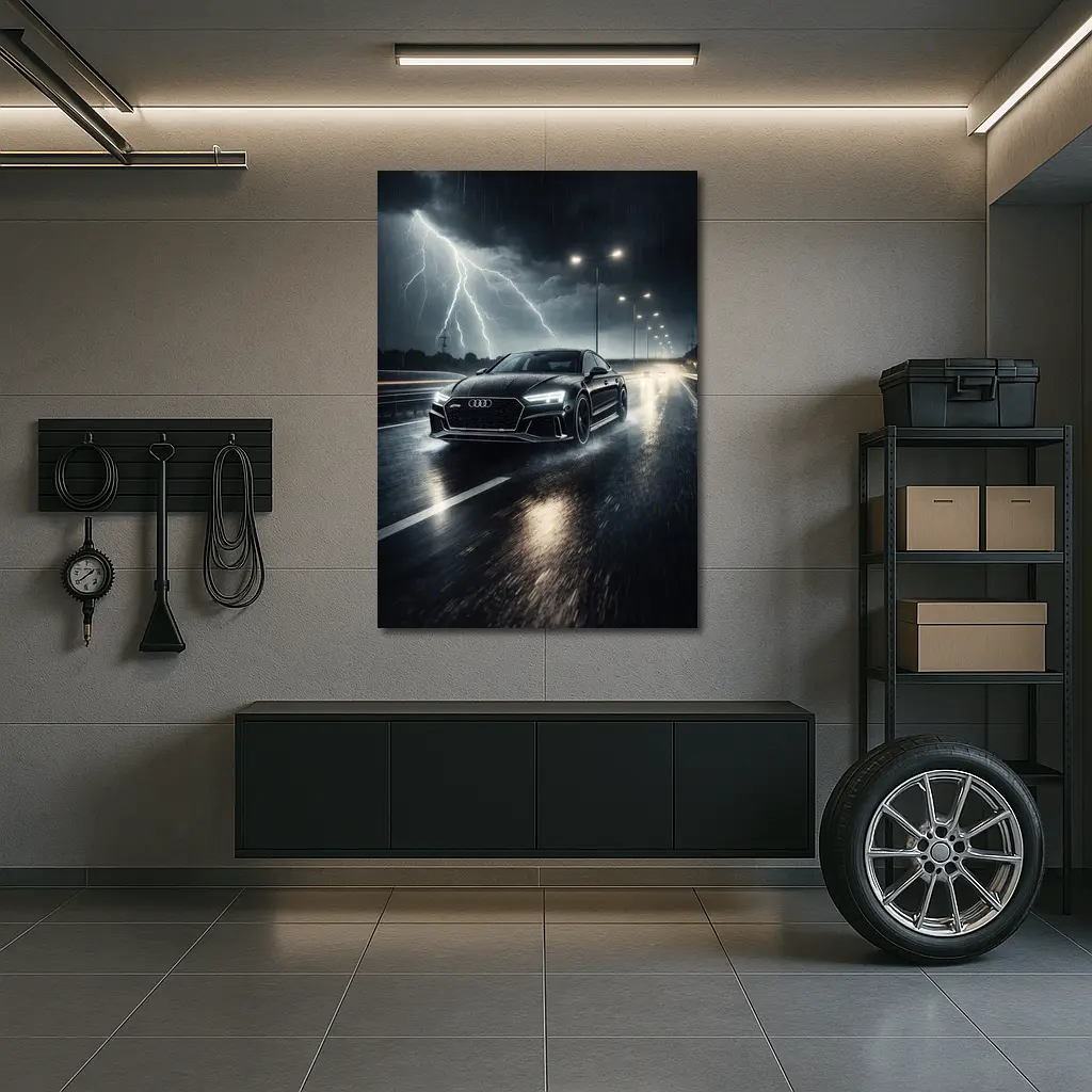 Audi RS7 Black Racing Through Stormy Night – Wall Art