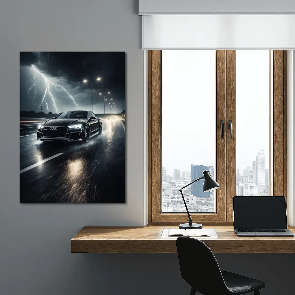 Audi RS7 Black Racing Through Stormy Night – Wall Art