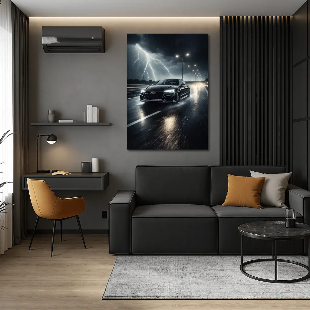 Audi RS7 Black Racing Through Stormy Night – Wall Art
