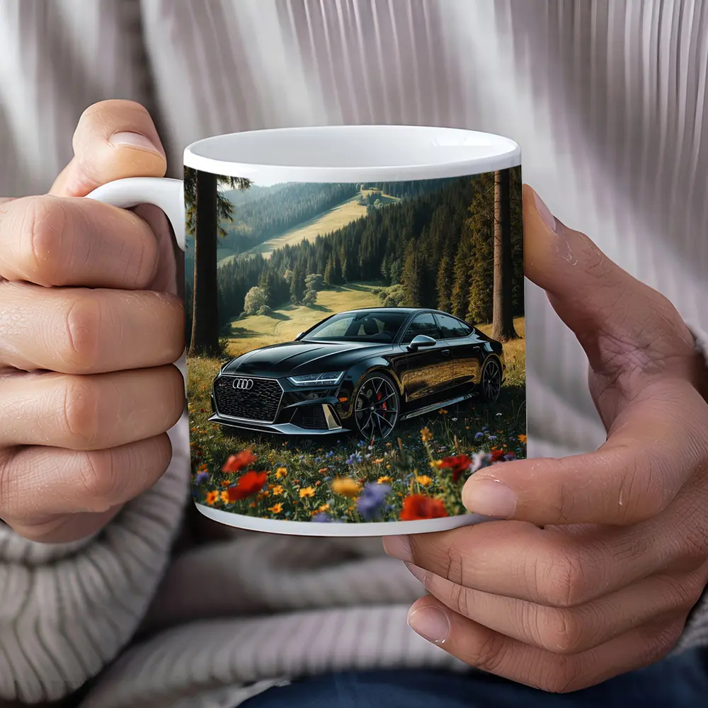 Audi RS7 Black Parked Wildflower Mountain Meadow – Mugs