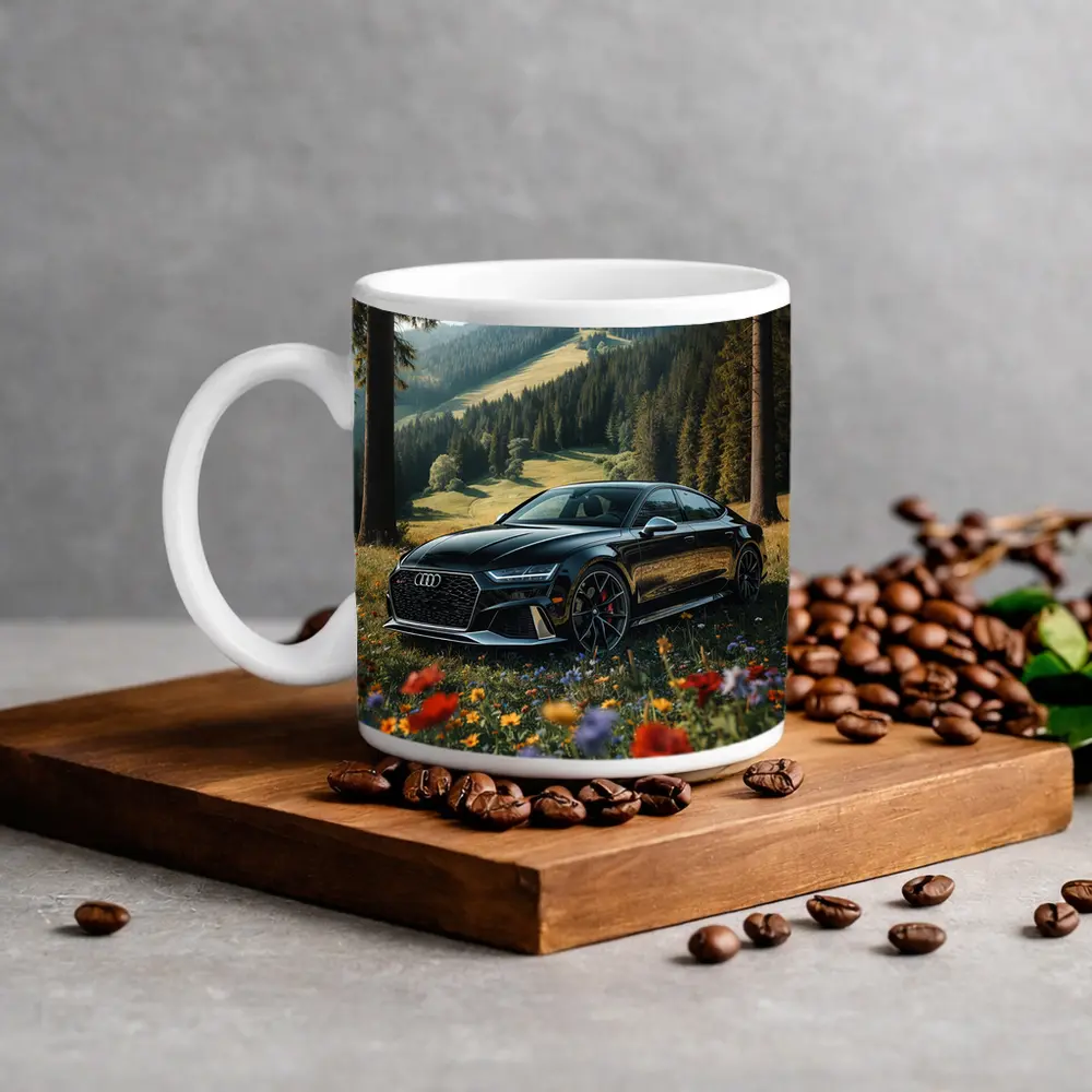 Audi RS7 Black Parked Wildflower Mountain Meadow – Mugs