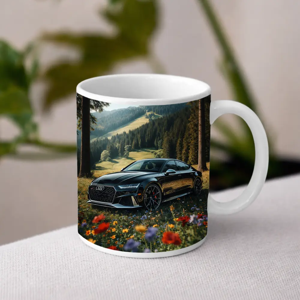 Audi RS7 Black Parked Wildflower Mountain Meadow – Mugs