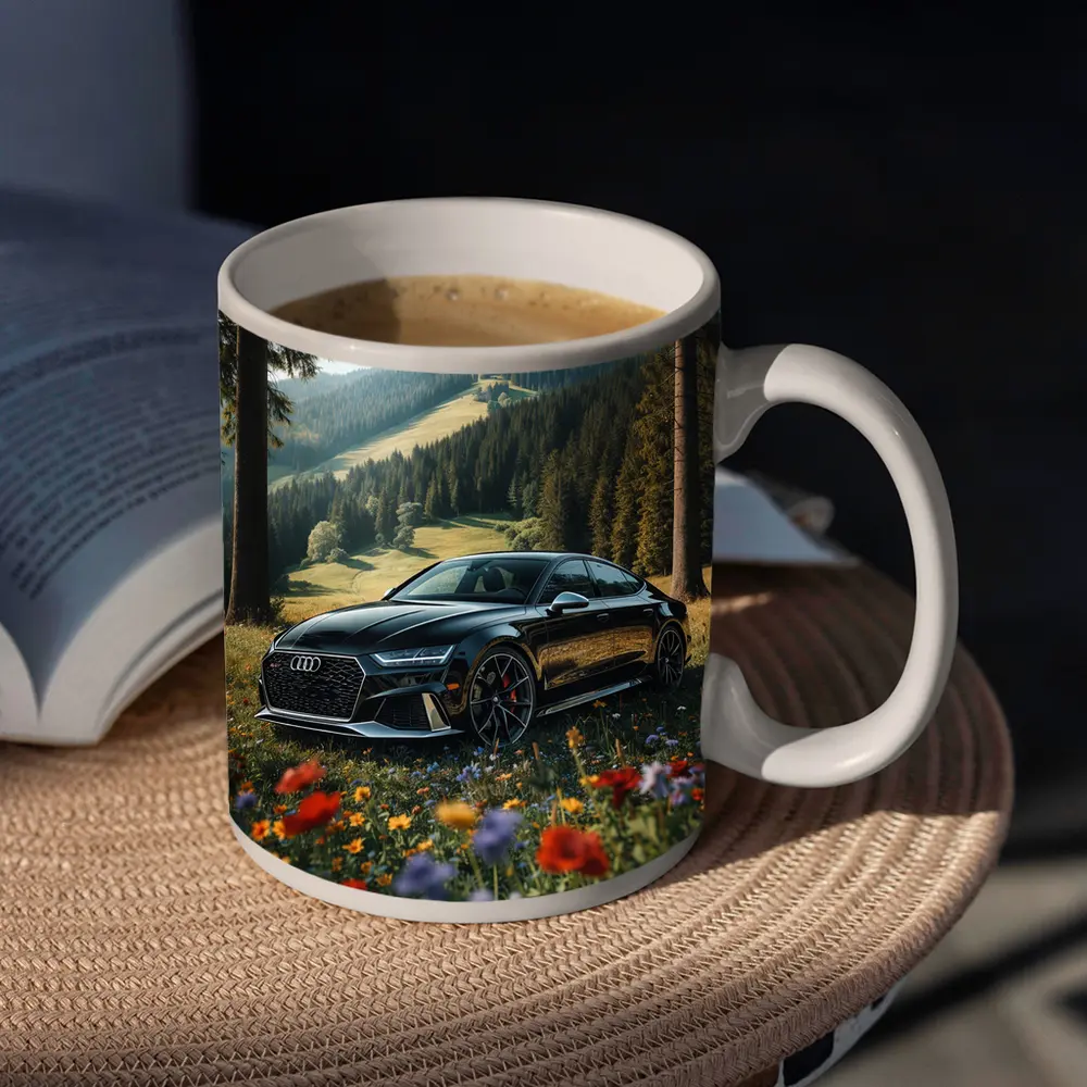 Audi RS7 Black Parked Wildflower Mountain Meadow – Mugs
