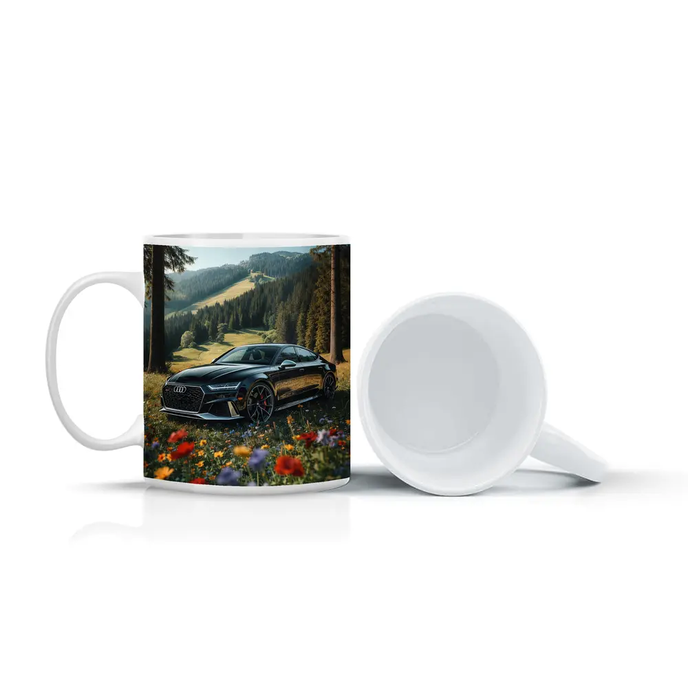 Audi RS7 Black Parked Wildflower Mountain Meadow – Mugs