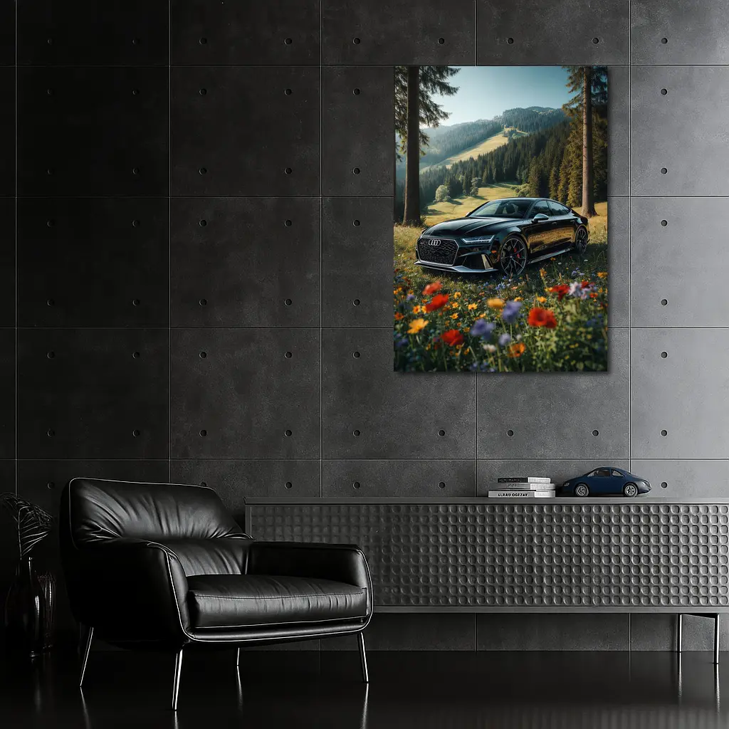 Audi RS7 Black Parked Wildflower Mountain Meadow – Wall Art