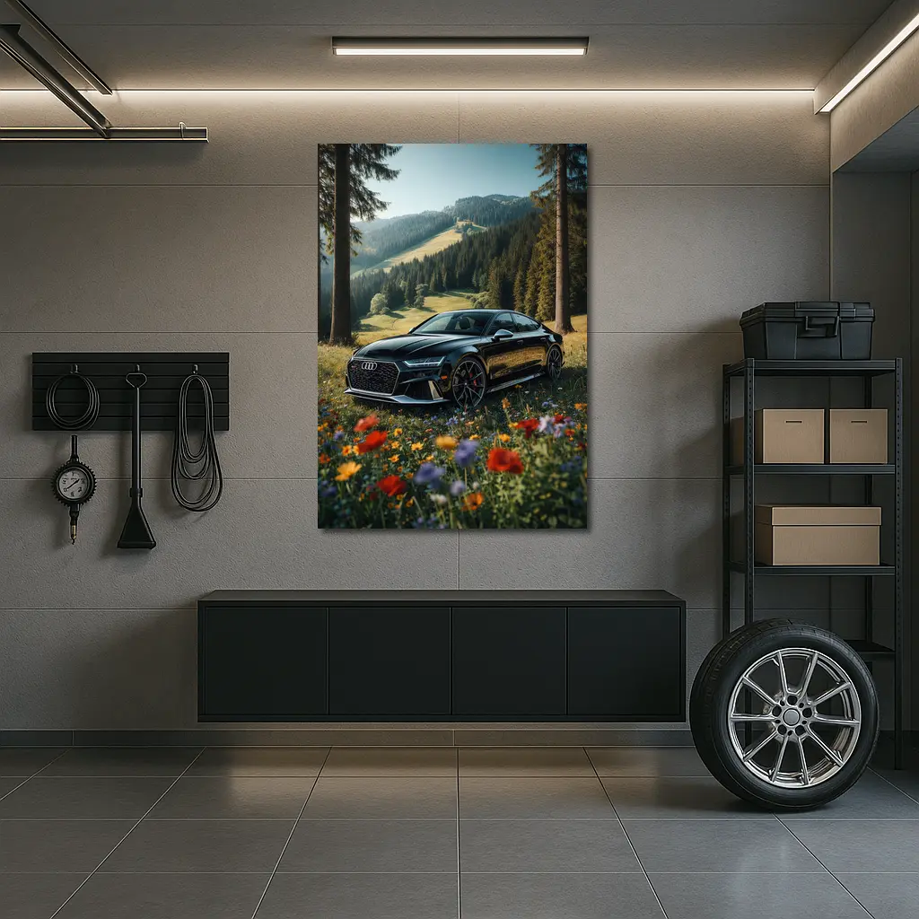 Audi RS7 Black Parked Wildflower Mountain Meadow – Wall Art