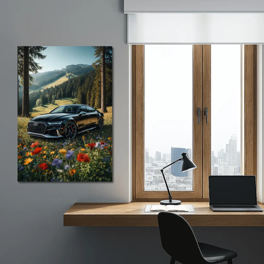 Audi RS7 Black Parked Wildflower Mountain Meadow – Wall Art