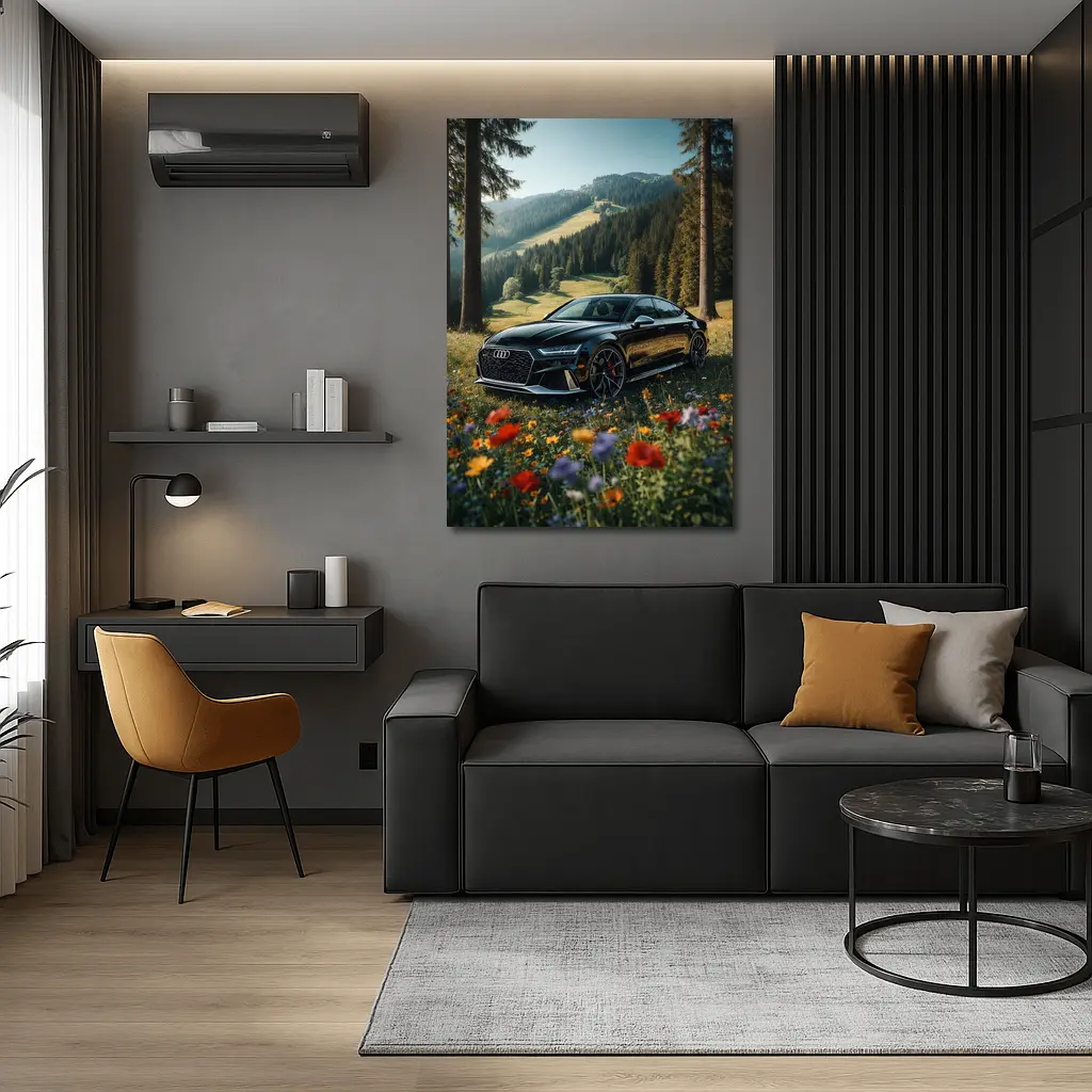 Audi RS7 Black Parked Wildflower Mountain Meadow – Wall Art