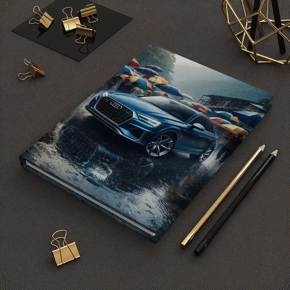 Audi Q8 Blue SUV Rainy Street Scene – Notebooks