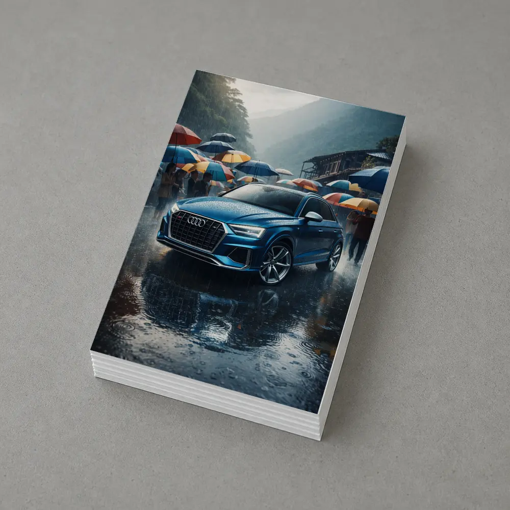 Audi Q8 Blue SUV Rainy Street Scene – Postcards