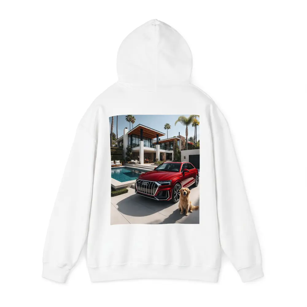 Audi Q8 Red SUV Luxury Villa Setting – Hoodies