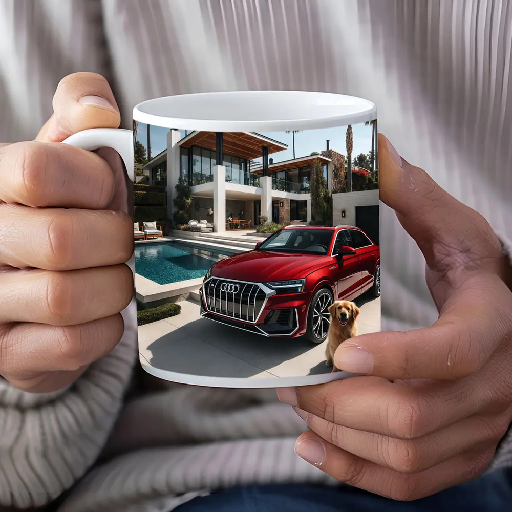 Audi Q8 Red SUV Luxury Villa Setting – Mugs