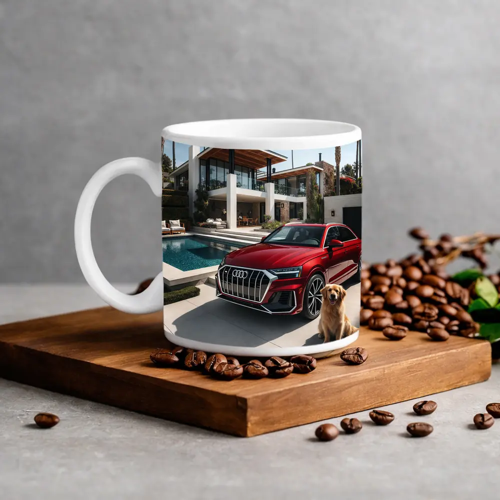 Audi Q8 Red SUV Luxury Villa Setting – Mugs