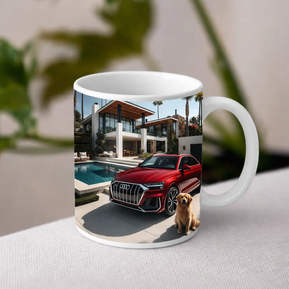Audi Q8 Red SUV Luxury Villa Setting – Mugs