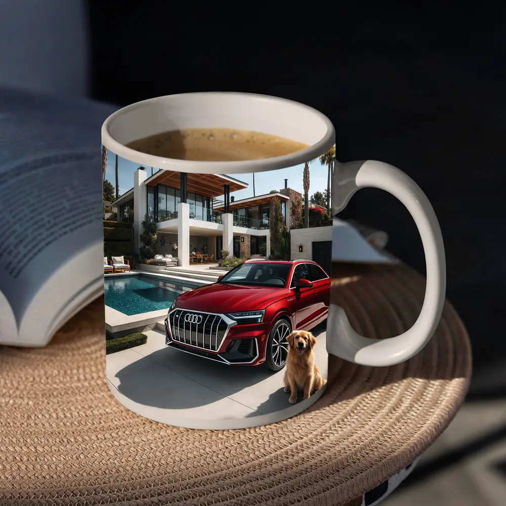Audi Q8 Red SUV Luxury Villa Setting – Mugs