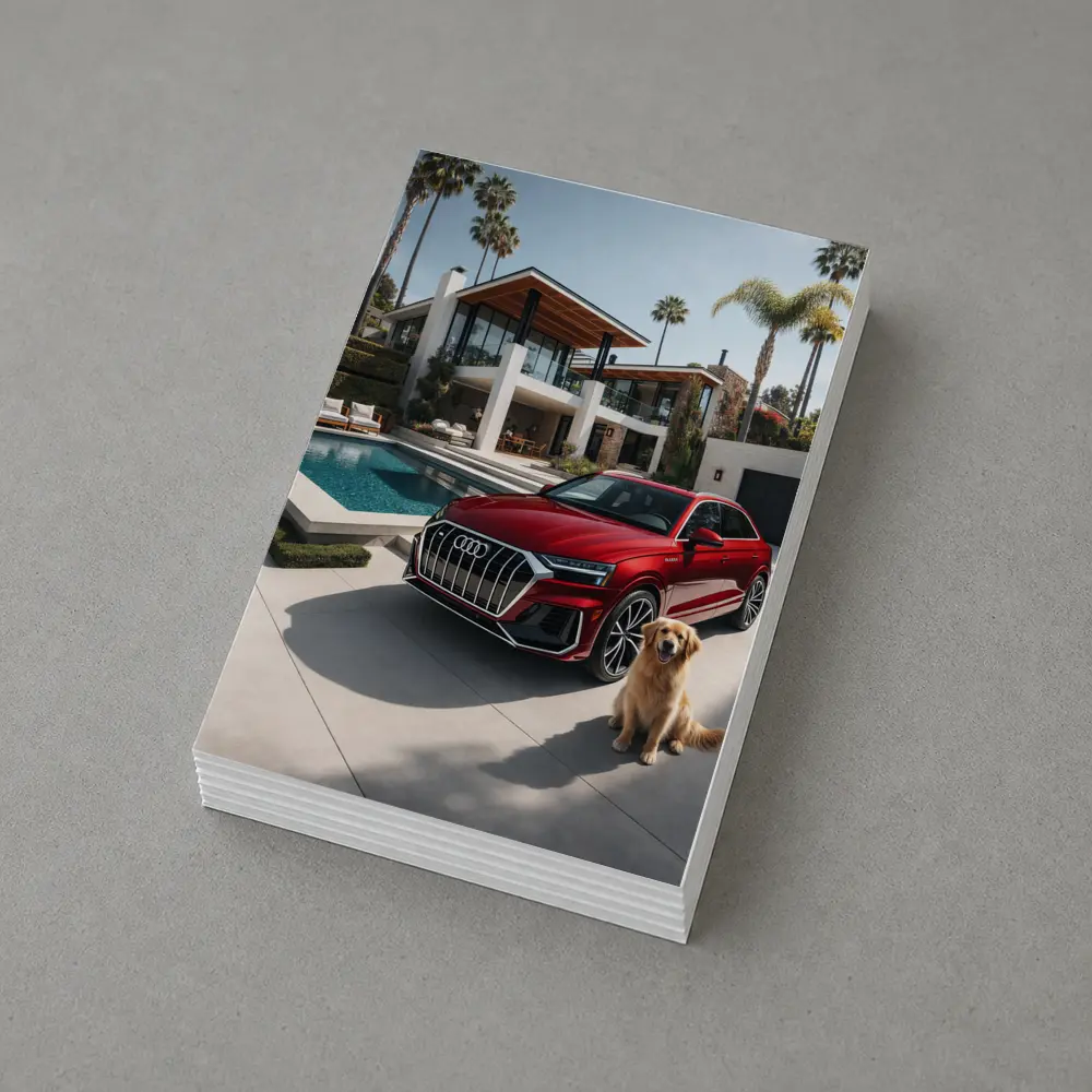 Audi Q8 Red SUV Luxury Villa Setting – Postcards