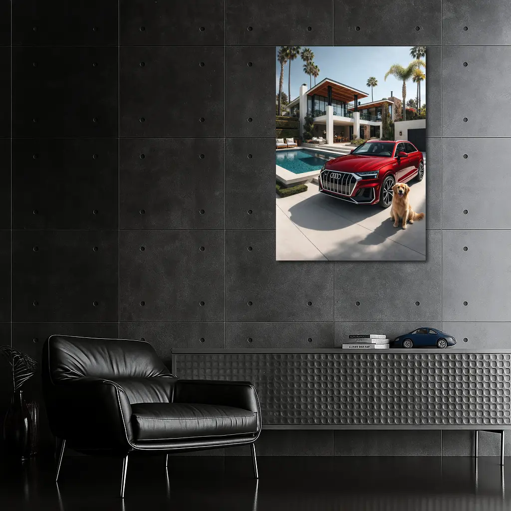 Audi Q8 Red SUV Luxury Villa Setting – Wall Art