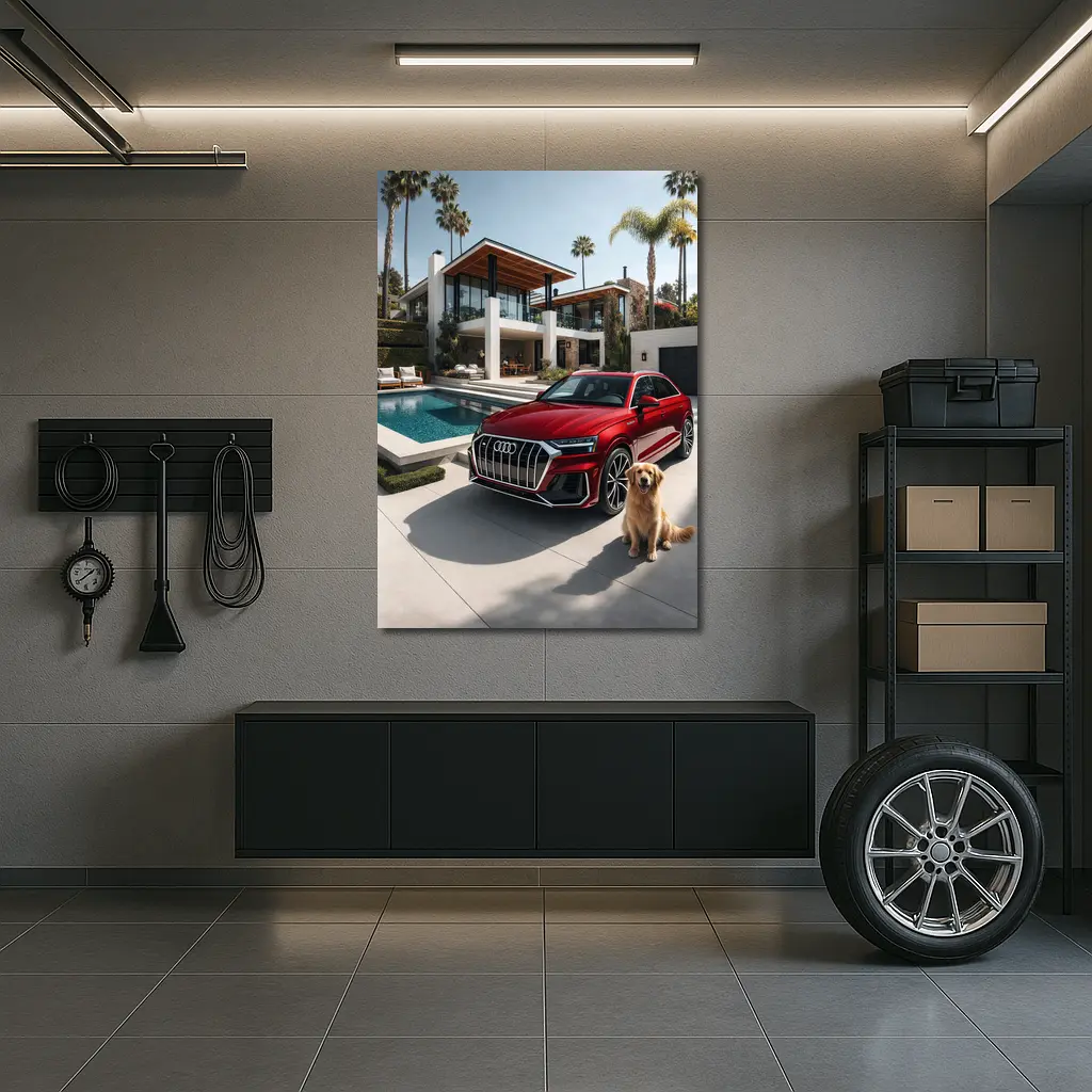 Audi Q8 Red SUV Luxury Villa Setting – Wall Art