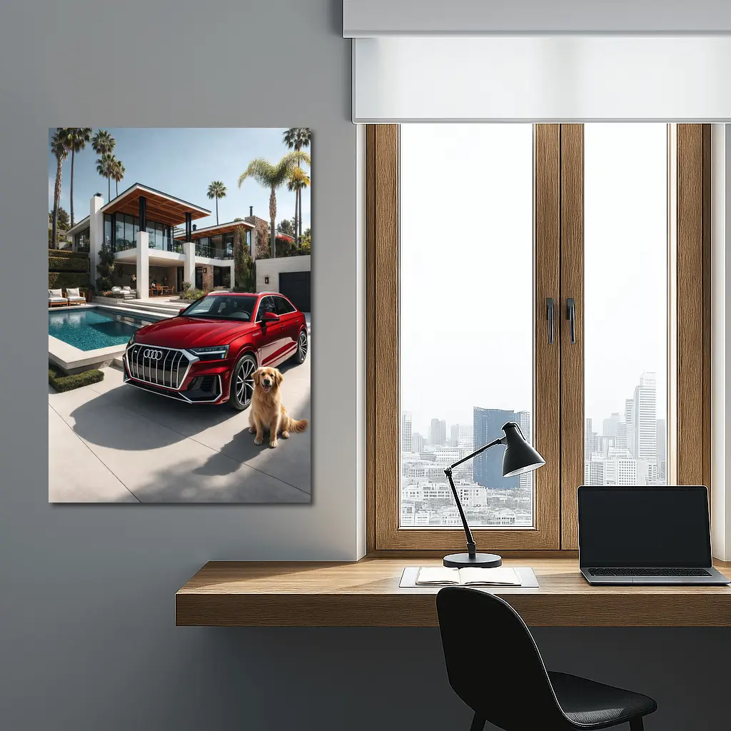 Audi Q8 Red SUV Luxury Villa Setting – Wall Art
