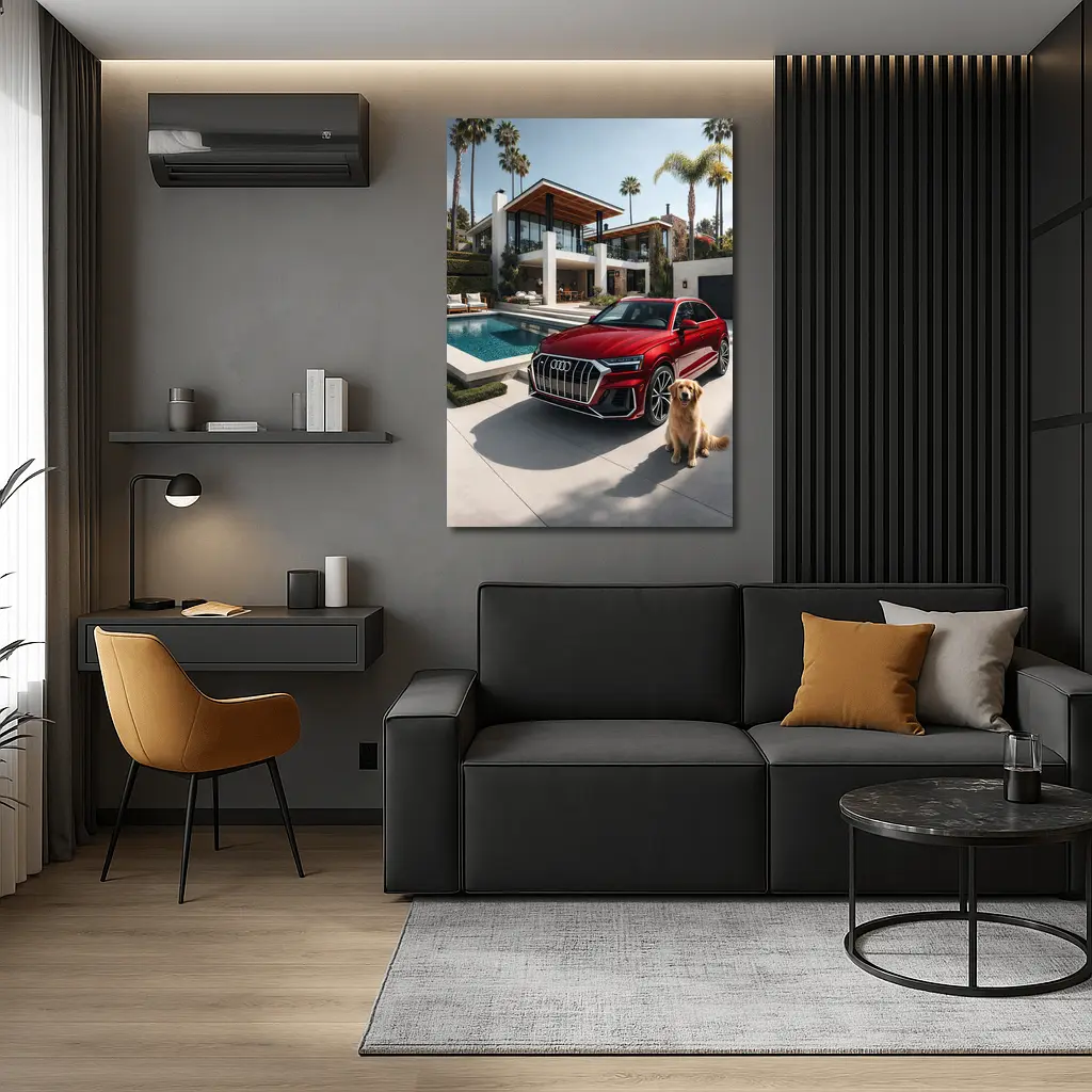 Audi Q8 Red SUV Luxury Villa Setting – Wall Art